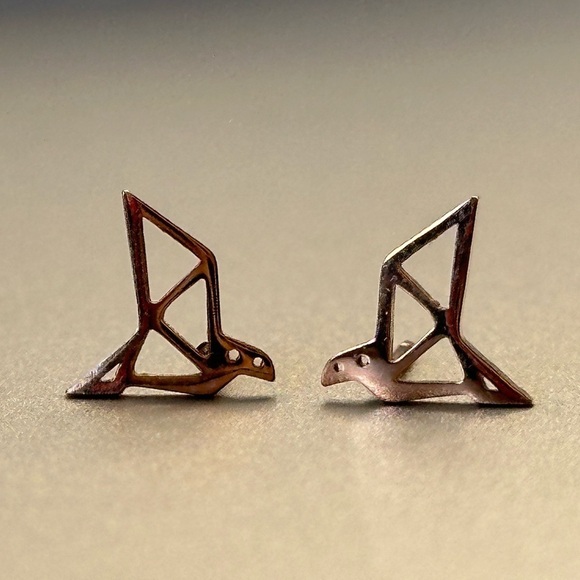 Stainless Steel and Rose Gold Origami Bird Studs - Picture 7 of 12